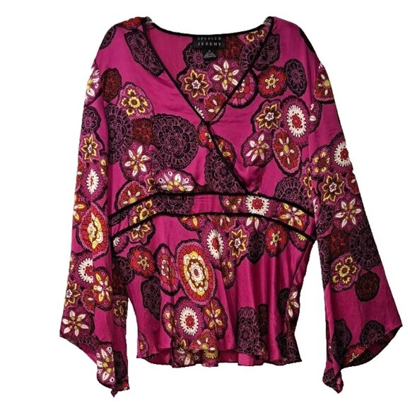 SPENCER JEREMY 100 % SILK PURPLE PRINT TOP - Picture 1 of 4